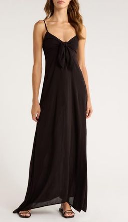 Elan Tie Front Cover-Up Maxi Dress in Black at Nordstrom, Size X-Large