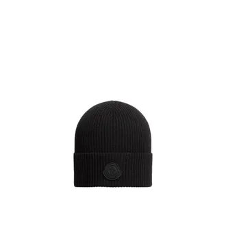 Moncler Moncler Logo Wool Beanie, Men, Black, Size: One Size