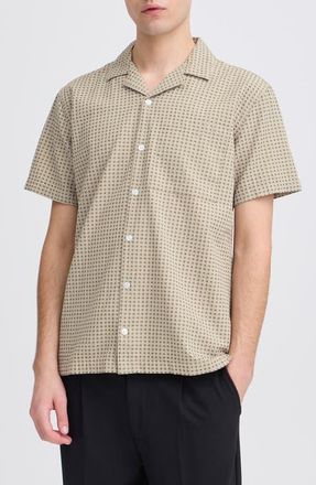 Casual Friday Short Sleeve Cotton Button-Up Shirt in Island Fossil at Nordstrom, Size X-Large