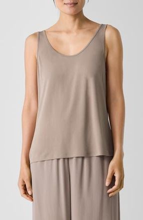 Eileen Fisher Slim Fit Scoop Neck Silk Tank in Cocoa at Nordstrom Rack, Size X-Small