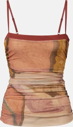Sir. Gathered printed mesh top