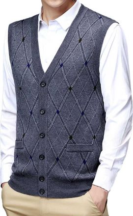 Generic Mens Gilets V Neck Sleeveless Jumper Vest Adults Winter Wear V Neck Sweater Cotton Casual Autumn Winter Ribbed Tanks Tops V-Neck Sleeveless Cardigan W