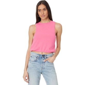 Free People Warm Fluff Crop Top Womens Neon Pink Ribbed Trim Sleeveless DDR2170