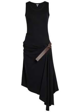 Loewe Gathered Ribbed Stretch-cotton Midi Dress - Black - S (UK8-10 / S)
