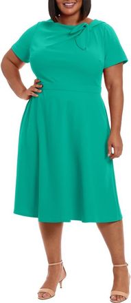 London Times Tie Neck Fit & Flare Midi Dress in Greenlake at Nordstrom Rack, Size 20W