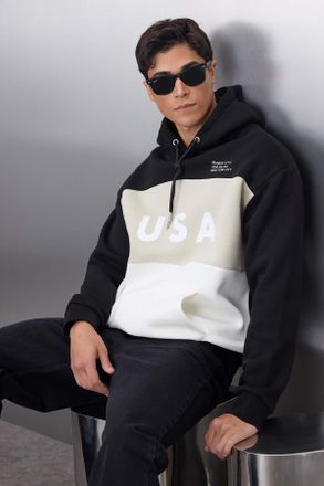 Trendyol MAN Heren Zwart Colorblock Lang Oversized Sweatshirts
