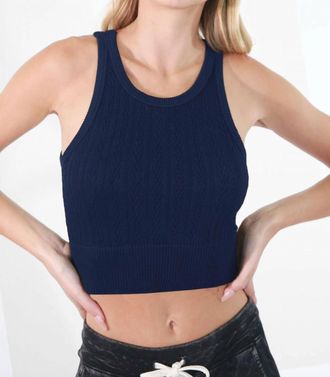 NikiBiki Cable Knit High Neck Crop Top In Indigo