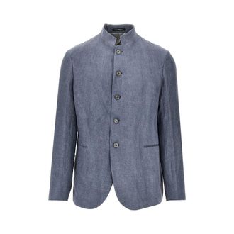 Emporio Armani Linen-blend crepe jacket with guru collar Man 54