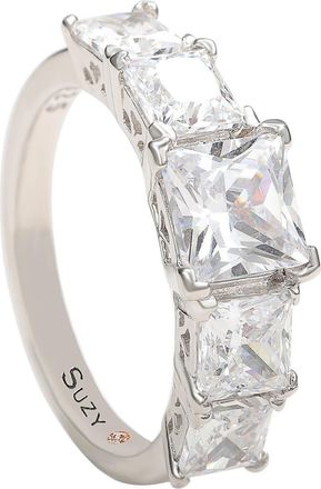 Suzy Levian Sterling Silver Cubic Zirconia Asshcer Cut Ring in White at Nordstrom Rack, Size 5.5