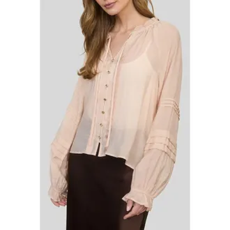 ZOE AND CLAIRE Ruffle Tie Neck Top in Blush at Nordstrom, Size X-Small