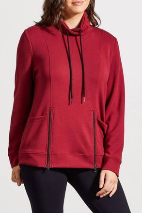 Tribal Long Sleeve Funnel Neck Sweatshirt With Pockets In Bordeaux