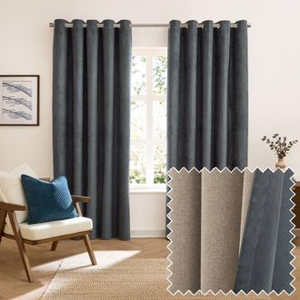 furn. Verso Suede-Look 100% Blackout Eyelet Curtain Pair in Cobalt | Size: 183 cm width x 229 cm drop