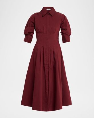 SIMKHAI Jazz Poplin Pintuck Midi Shirtdress