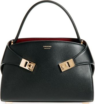 Ferragamo Extra Small Hug Leather Top Handle Bag in Nero Borgogna at Nordstrom