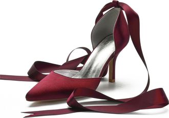 Generic Wedding Bridal Shoes Womens High Heel Pointed Toe Bridal Stiletto Office Special Dress Party Shoes 8Cm,Wine red,10 UK