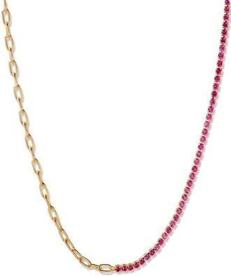 Brook & York Isabella Mini Birthstone Tennis & Paper Clip Chain Necklace in Gold/July at Nordstrom