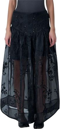 Ganni Versierde Organza Maxi Rok - Dames - Maxi Rokken - Zwart - S - Organza - Rokken