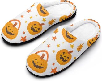 Generic Cartoon Pumpkin Candy Halloween Mens Slippers Slip On Comfortable Fleece Cotton House Shoes Winter