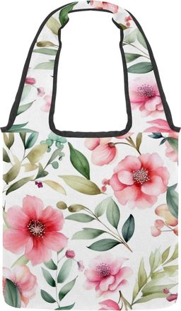 Generic Floral with Leaves Reversible Canvas Shoulder Tote - Double-Sided Print, 12oz Cotton, 27cm Drop, Fold-Flat Bag for Travel, Shopping, Street Outings