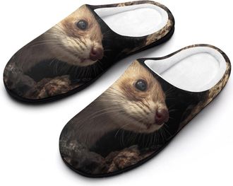 Generic Weasel In Hollow Tree Trunk Slippers Men Winter Warm Cotton Anti-Slip Indoor Slip-Ons House Shoes