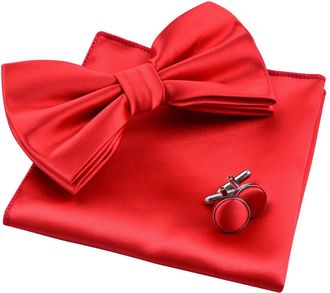 Alizeal Mens Tuxedo Bow Tie, Hanky and Cufflinks Set (Red)(Size: One Size)