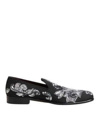 Dolce & Gabbana Black Silver Sequined Loafers Men Dress Mens Shoes