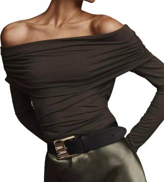 Reformation Florentina Off Shoulder Knit Shirt In Olive