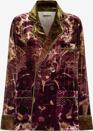 Pierre-Louis Mascia Zweireihiger gerader Samtblazer Kanpur Ribes