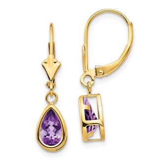 Diamond2Deal 14k Yellow Gold 8x5mm Amethyst Dangle Earrings