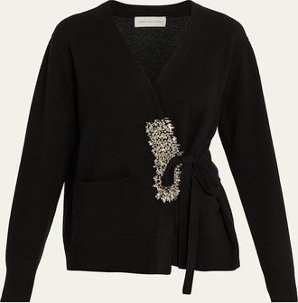 Dries Van Noten Tiah Beaded Cashmere Wrap Cardigan