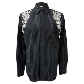 Alexander McQueen Alexander McQueen Borduursel Pinstripe Shirt in Zwarte Katoen