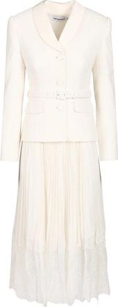 Self Portrait Boucl&eacute; Midi Jurk - Dames - Casual kleedjes - Wit - 2XS - Kleedjes