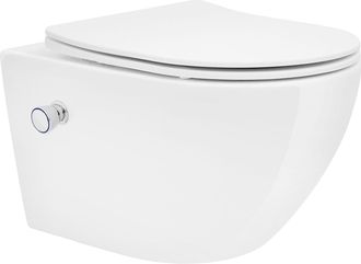 ECD Germany Ecd Germany - Inodoro De Pared Sin Borde - Cer&aacute;mica - Con Funci&oacute;n Bid&eacute; Integrada - Asiento Autom&aacute;tico Cierre Suave Softclose - Tapa Duroplast - Extra&iacute;