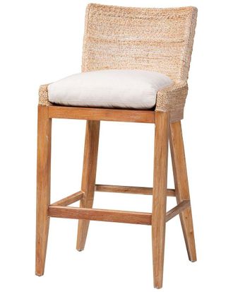 Baxton Studio Ridley Seagrass Bar Stool With Mahogany Wood Frame