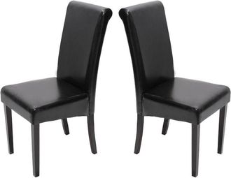Hhg [nunca Usado] Lote De 2 Sillas De Comedor Silla De Cocina Novara Ii, Cuero, Negro, Patas Oscuras