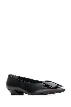 Roger Vivier Womens Pointy Covered B Ballerina Nero Leather - Sole: Calf Ballerine / Flat Shoes