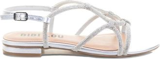 Bibi Lou Liv crystal-embellished flat sandals - women - Fabric/Leather/Rubber - 35 - Silver