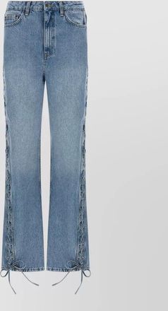 Rotate lace up detail straight leg denim trousers