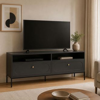 Dmora Mueble Para Tv Limanesi, 2 Cajones, 3 Estantes, Con Patas, 150x40x60h Cm Negro