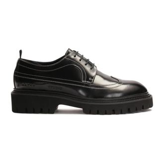Kazar Zwarte halfschoenen met contrasterende bies - Heren - Veterschoenen - Zwart - 45 EU - Leer - Schoenen