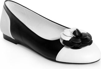 Ann Creek Womens Ballet Flats with Flower Front Comfortable Flats Shoes for Women Ladies Two Tones Round Toe Cute Casual Dressy, Black/White, 5 UK