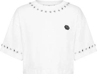 Philipp Plein Cropped T-shirt Stars - Dames - T-shirts - Wit - L - Katoen - Tops
