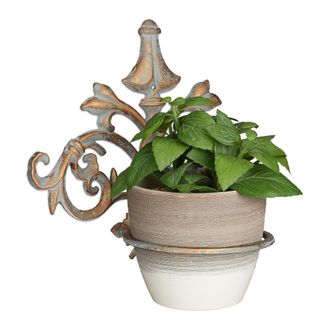 Relaxdays 4 Soportes Macetas Pared De Estilo Barroco, Hierro Fundido, Dorado-gris, &Oslash; 13,5 Cm
