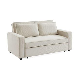 Sweeek Sof&aacute; cama de pana de 3 plazas, crema