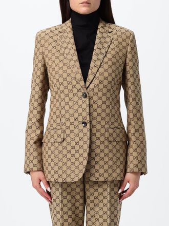Gucci Blazer monopetto slim fit in misto cotone con monogram GG