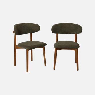 Sweeek Silla De Madera De Hevea Nogal Y Tela Chenilla, Set De 2