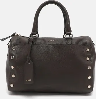 DKNY Dkny Studded Grey Leather Boston Bag