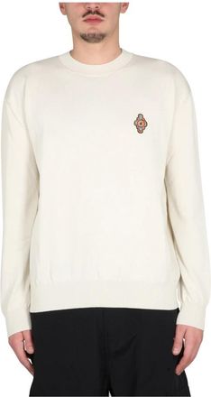Marcelo Burlon Sunset Cross Knit Basic Crew - Heren - Ronde hals truien - Beige - M - Katoen - Truien & Vesten