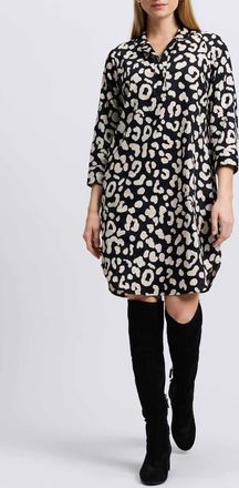 Foxcroft Sloane Animal Print Popover Shirtdress in Silver Birch/Black at Nordstrom, Size Medium