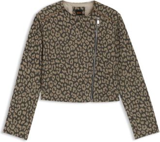 BOSS Cropped biker jacket in leopard jacquard